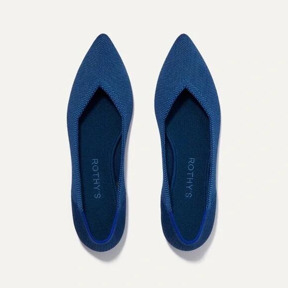 [Rothy’s] The Point Deep Ocean Blue Slip On Washable Ballet Flats Like New 10.5 - Picture 1 of 12